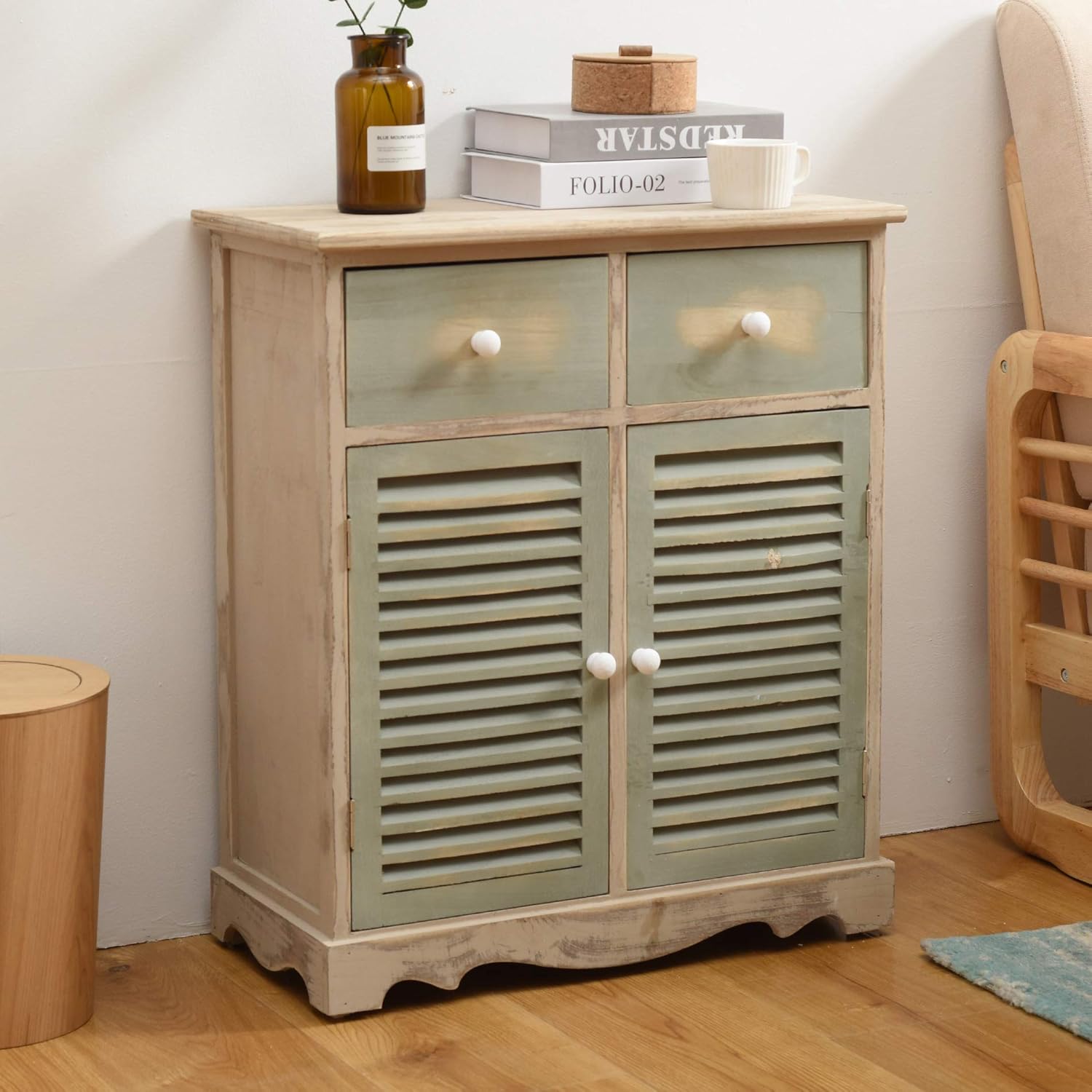 Credenza Armadietto 2 Cassetti 2 Ante Legno