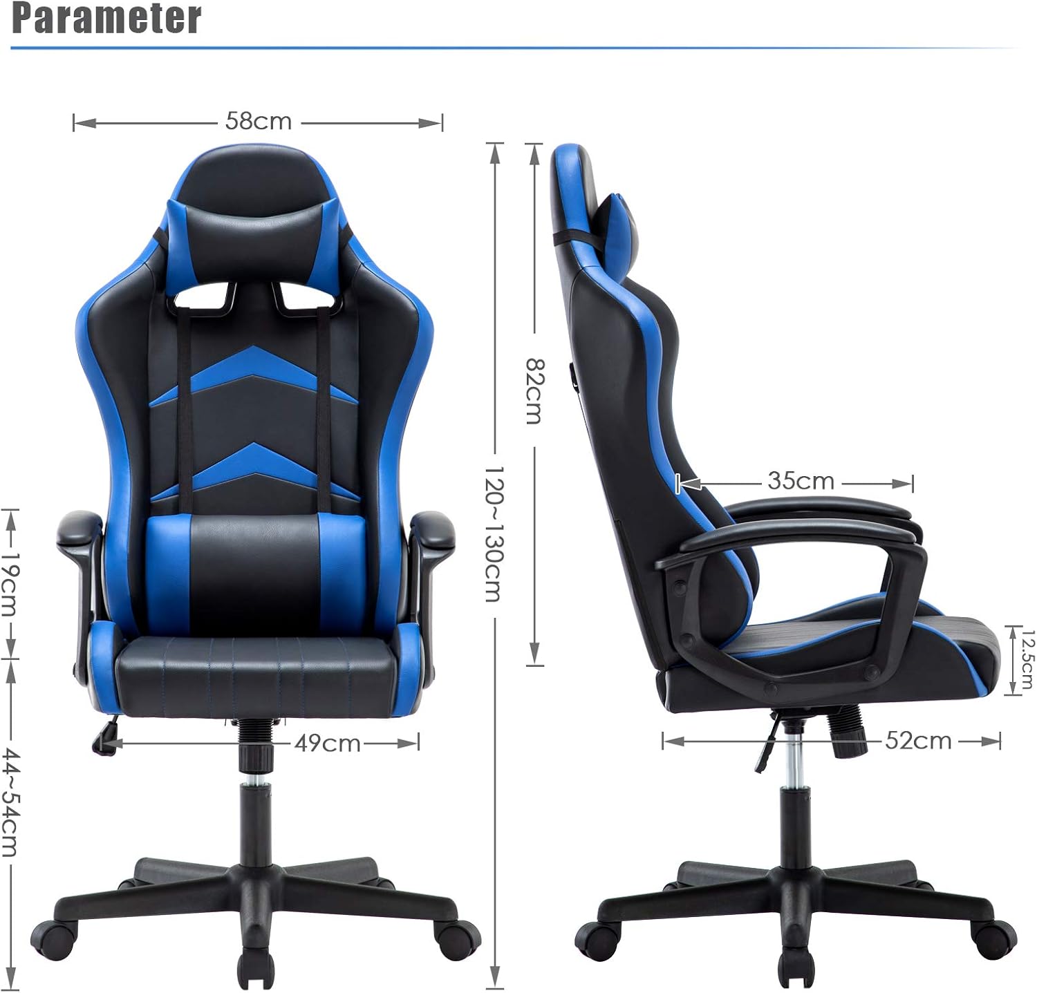 IntimaTe WM Heart Sedia da Gaming Intimate, Sedia da ufficio, Schienale Alto Ergonomica, Sedia da Gioco con Comoda Supporto Poggiatesta e Lombare, Blu