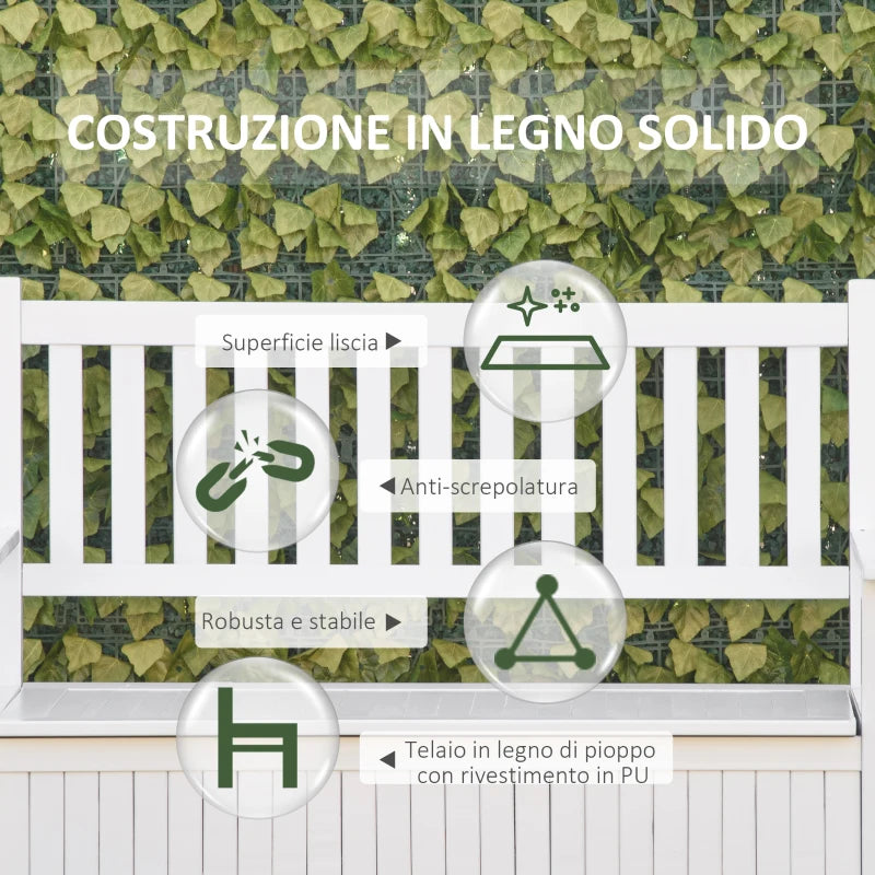 Panchina da Giardino in Legno a 2 Posti con Contenitore, Schienale e Braccioli, 123.5x66.5x97cm, Bianco