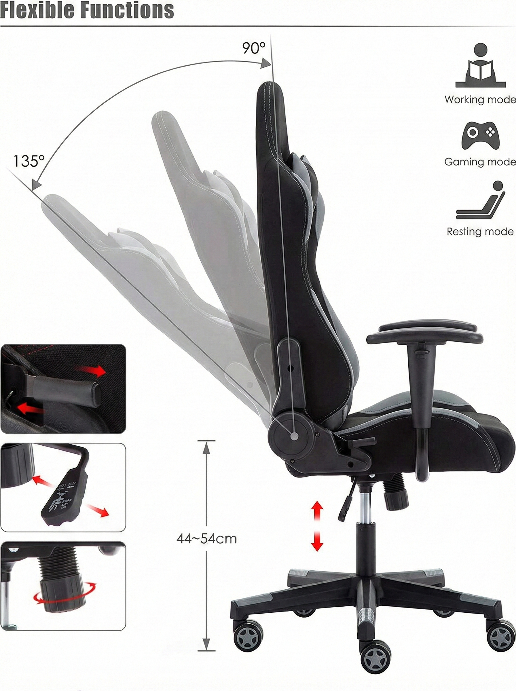 IntimaTe WM Heart Sedia Gaming di Tessuto, Poltrona Ufficio Ergonomica Stoffa con Supporto Lombare, Reclinabile Poltrona Gamer Sedile Regolabile Alta, Grigio