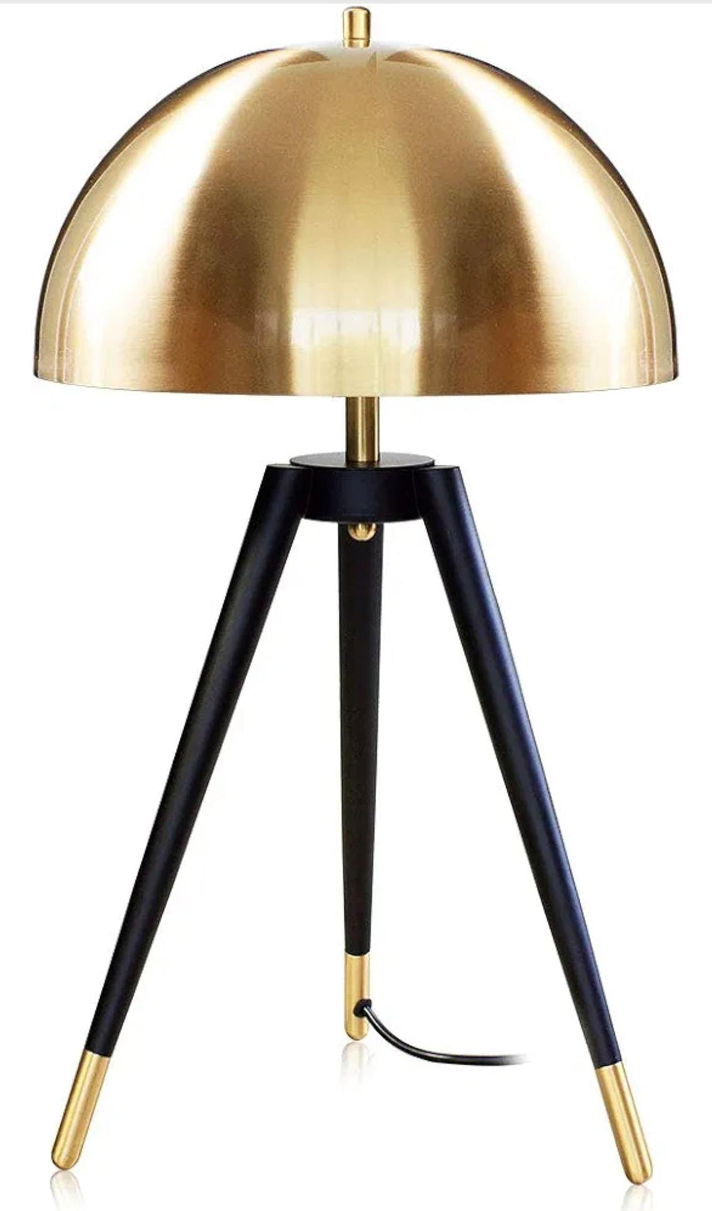 Lampada da Tavolo a Treppiede con Paralume Dorato in Metallo, Attacco E27, Ф30x62cm