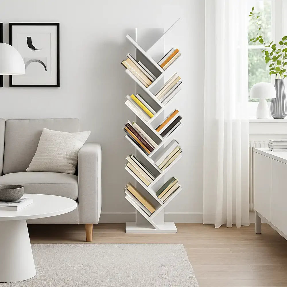 Libreria bianca design con 10 ripiani