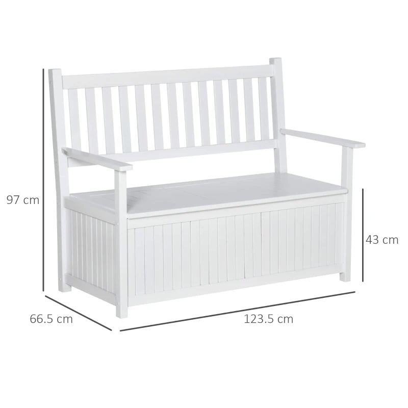 Panchina da Giardino in Legno a 2 Posti con Contenitore, Schienale e Braccioli, 123.5x66.5x97cm, Bianco