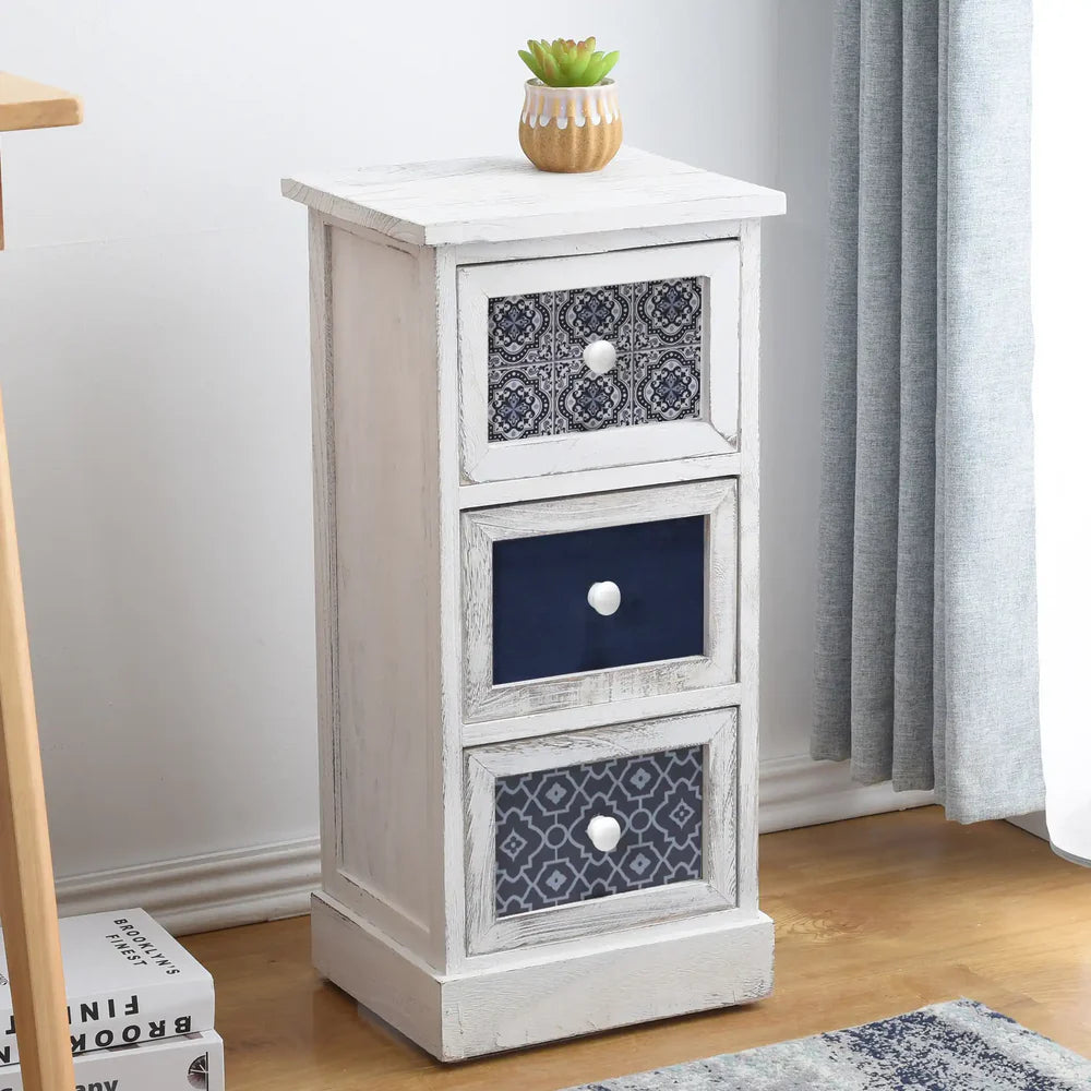 Comodino in stile mediterraneo con 3 cassetti