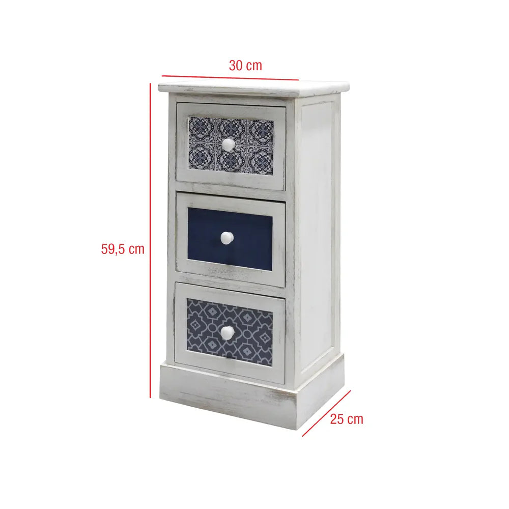 Comodino in stile mediterraneo con 3 cassetti
