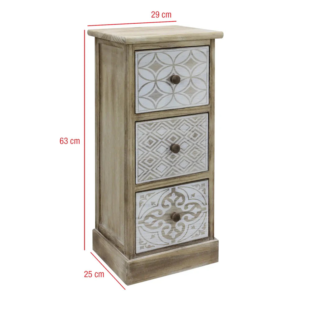 Comodino alto bianco in legno con 3 cassetti