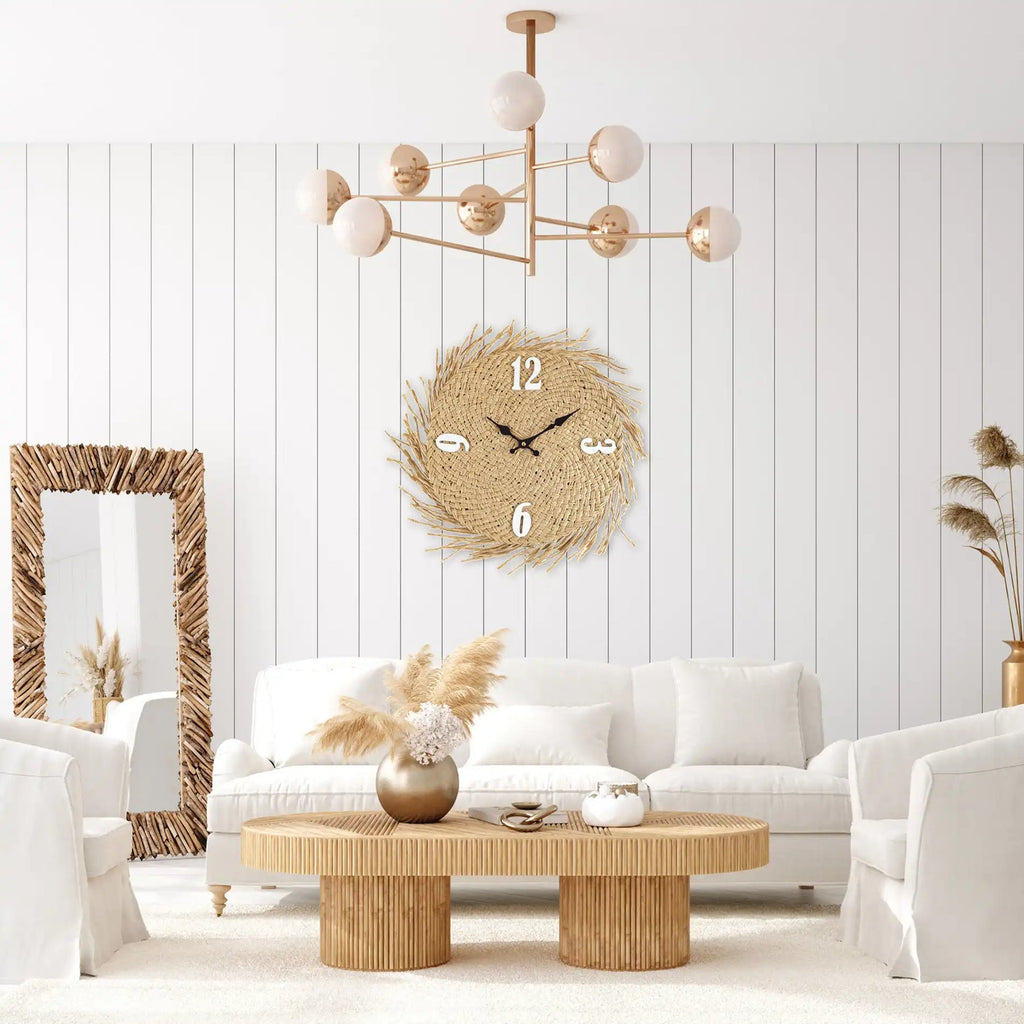 Orologio con quadrante in paglia in stile boho
