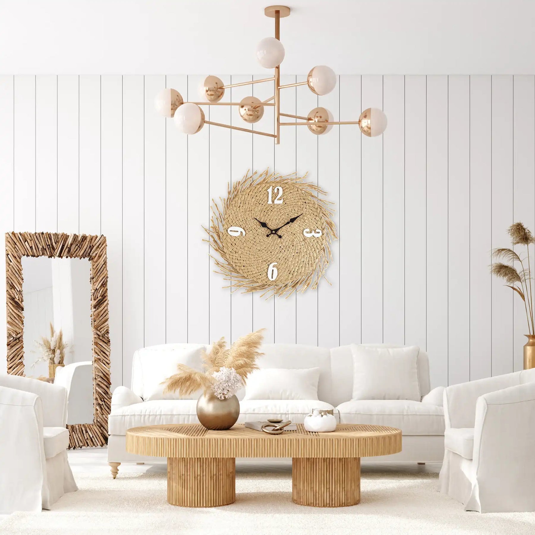 Orologio con quadrante in paglia in stile boho