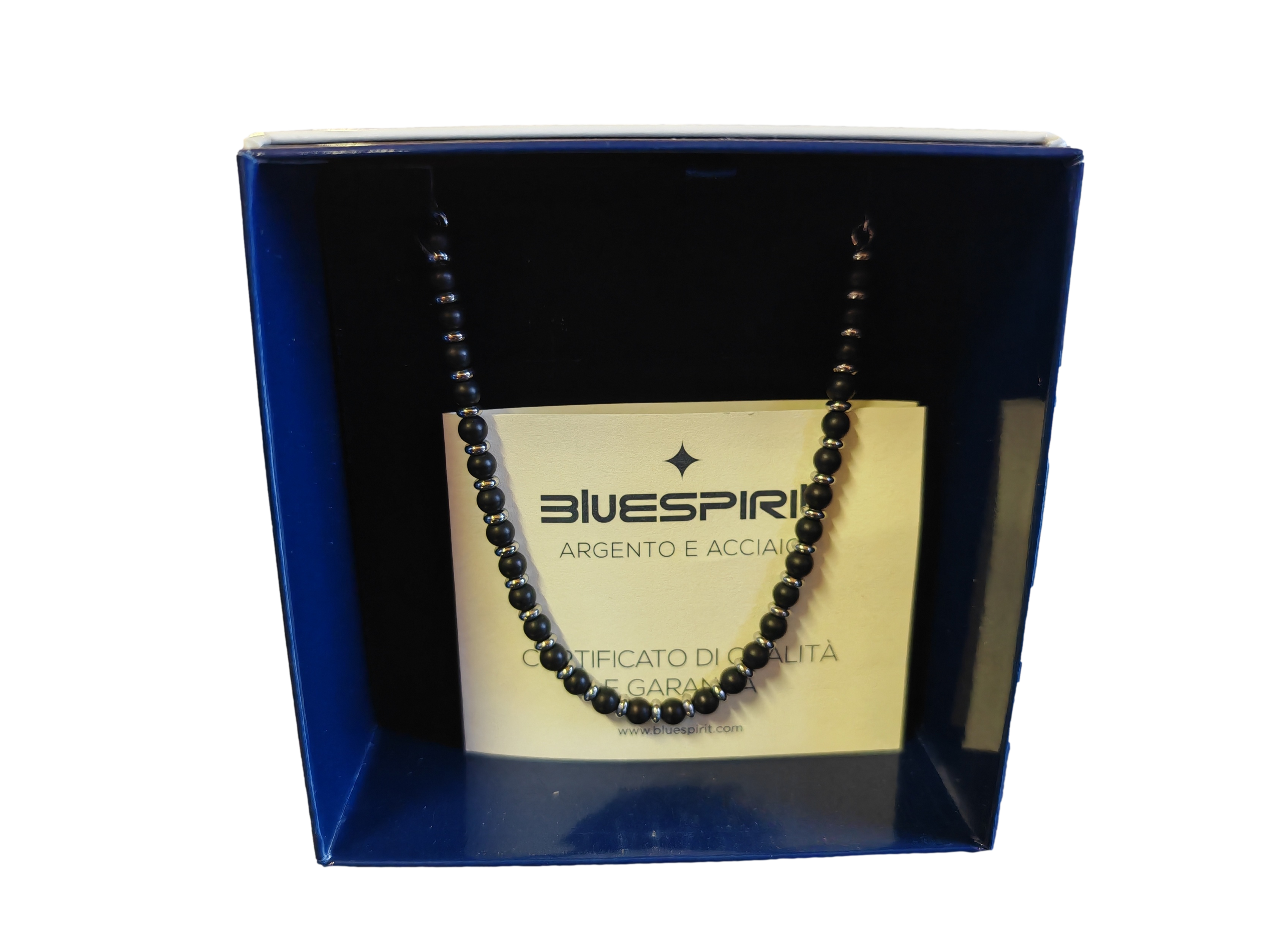 Bracciale Bluespirit In Acciaio Con Sfere Nere E Finiture Color Silver, Lunghezza Cm 22, In Confezione Regalo, Per Uomo.