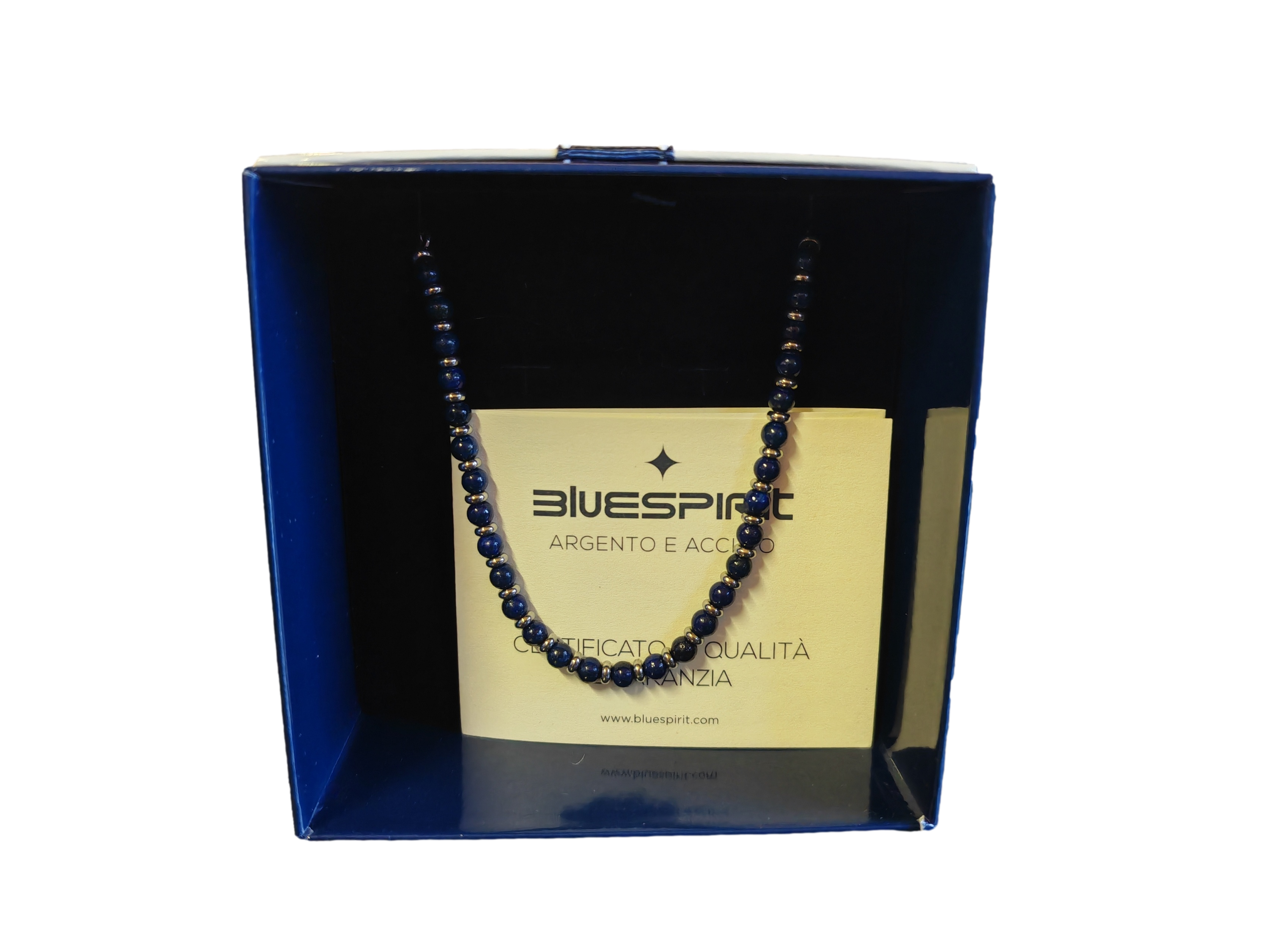 Bracciale Bluespirit In Acciaio Con Sfere Blu Notte E Finiture Color Silver, Lunghezza Cm 22, In Confezione Regalo, Per Uomo.