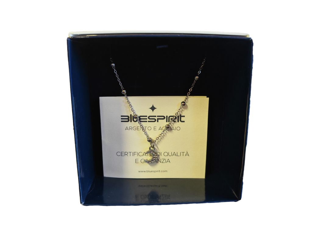Bracciale Bluespirit In Acciaio Con Ciondolo A Forma Di Mezza Luna, Lunghezza Cm 20, In Confezione Regalo, Per Donna.