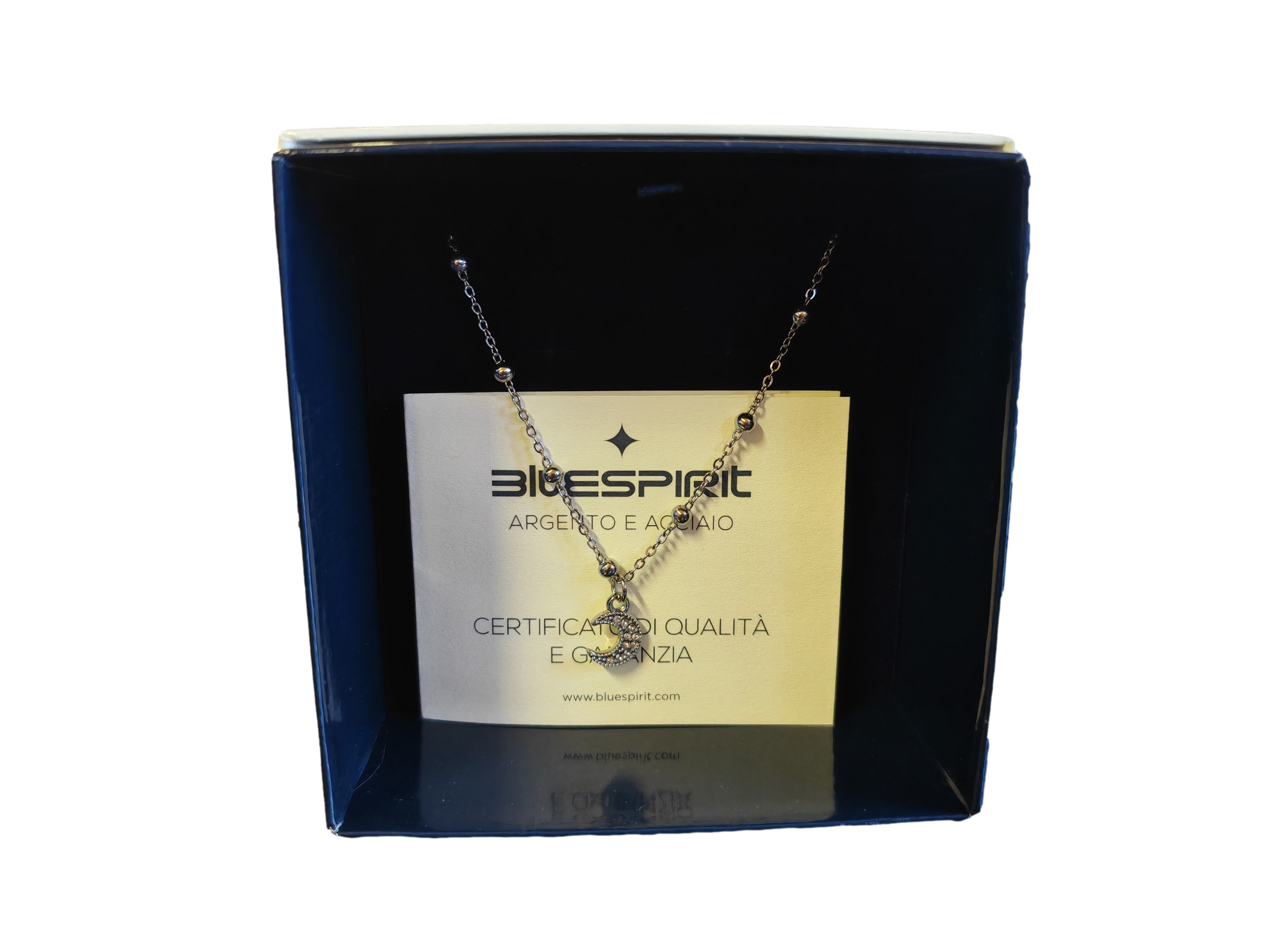 Bracciale Bluespirit In Acciaio Con Ciondolo A Forma Di Mezza Luna, Lunghezza Cm 20, In Confezione Regalo, Per Donna.