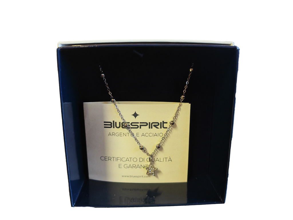Bracciale Bluespirit In Acciaio Con Ciondolo A Forma Di Stella, Lunghezza Cm 20, In Confezione Regalo, Per Donna.