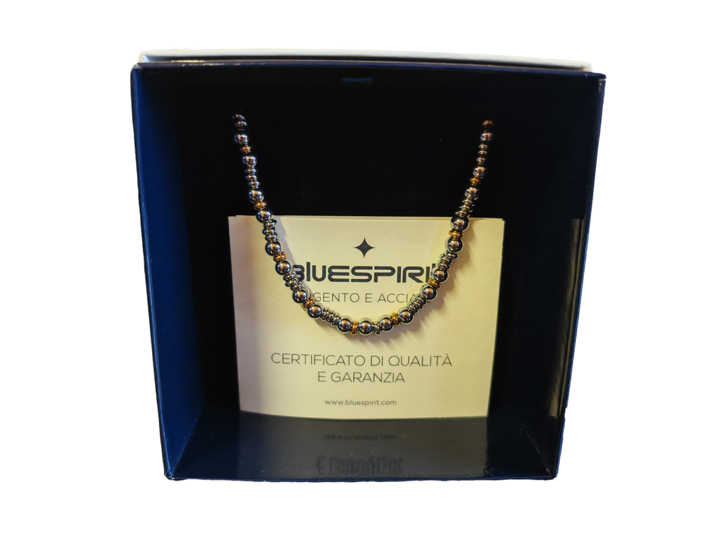 Bracciale Bluespirit In Acciaio Con Sfere Silver E Finiture Color Oro, Lunghezza Cm 20, In Confezione Regalo, Per Donna.